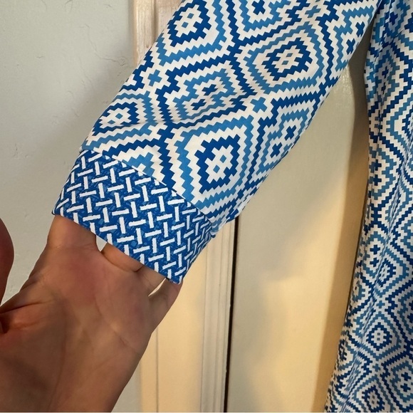 J. McLaughlin Dress Catalina Nylon Cloth Aztec Blue & White Beachy Coastal Sz L - Picture 9 of 14